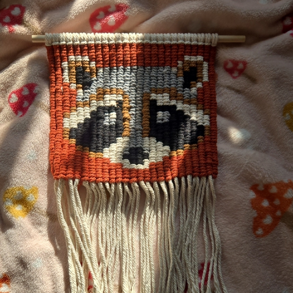 Raccoon Wall Tapestry in Orange and Gray
